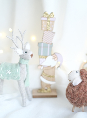 BG可爱毛毡圣诞麋鹿鸡蛋羊咖色灰色绿色清新造型圣诞树花环装饰品