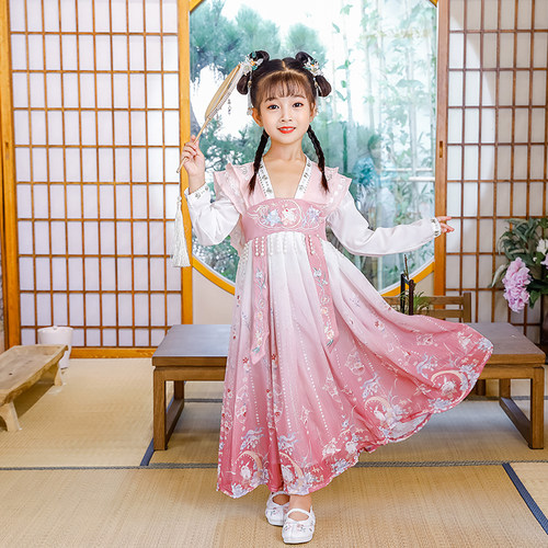 女童汉服春季长袖2023新款古装中国风超仙儿童夏装女孩古风连衣裙
