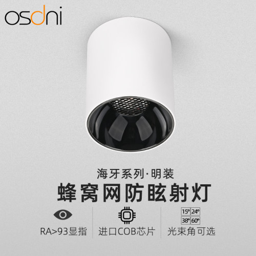 深防眩明装单个小射灯北欧led天花灯吸顶式家用免开孔背景墙筒灯