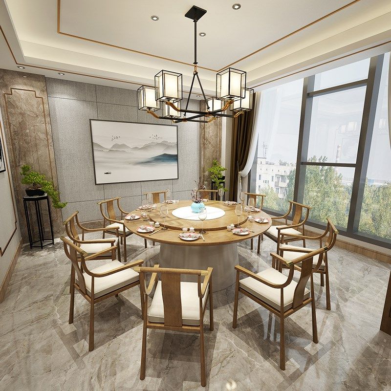 新中式餐桌椅组合酒店电动大圆桌饭店包厢火锅餐厅实木简约饭桌,住宅家具,不锈钢/PVC餐桌,淘宝优惠券,粉丝福利购,淘宝优惠卷