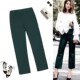 新款 包臀九分裤 小个子烟管西装 春季 裤 女修身 墨绿色高腰直筒裤 443