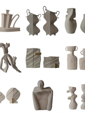 现代简约手工陶瓷摆件花器卡通描金家居软装桌面酒店样板间餐桌