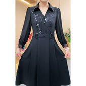 2025早春新款 亮片a字裙子潮 连衣裙女气质收腰显瘦中长款 大码 长袖