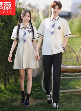 小学六年级朗诵合唱演出服学院风蓝色连衣裙初中生班服大合唱服装