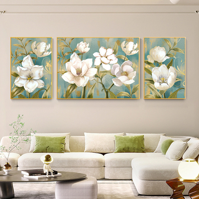 美式中古风数字油画ndiy手工绘画轻奢复古花卉沙发背景墙三联挂画