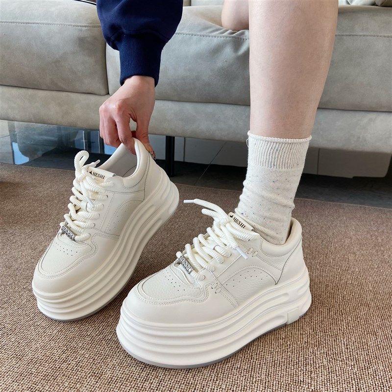 真皮厚底小白鞋女2025春季新款百搭休闲松糕鞋增高轻便百搭板鞋潮,女鞋,休闲板鞋,淘宝优惠券,粉丝福利购,淘宝优惠卷