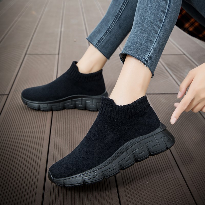 大码女鞋41-43女士脚宽胖大号42厚底轻便百搭运动休闲弹力袜子鞋
