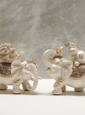 大象摆饰一对客厅招财入户玄关电视柜家居饰品搬家礼物乔迁新居