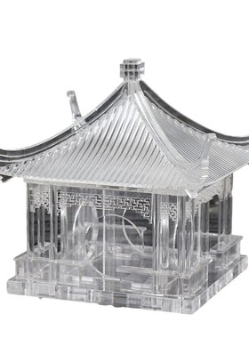 新中式透明古建筑凉亭摆件屋檐工艺品禅意样板房玄关书柜软装饰品