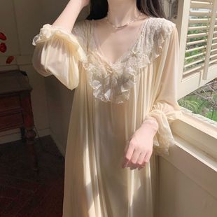 宽松大尺码胖mm300斤女s夏季法式宫廷甜美温柔风睡裙薄款200斤睡