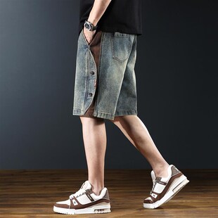 男夏季 男装 新款 潮流休闲中裤 宽松直筒五分裤 高端潮牌牛仔短裤