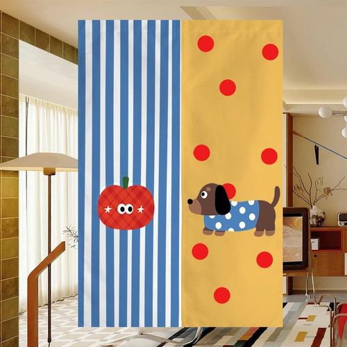 卡通门帘隔断帘免打孔厨房卫生间挡风帘子卧室遮挡帘半帘短帘家用