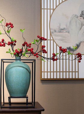 复古陶瓷插花花瓶客厅电视柜民宿玄关居家轻奢铁艺装饰新中式摆件