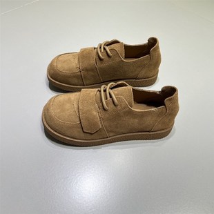 悦薇高品质女鞋丑萌鞋女复古圆头平底单鞋系带休闲鞋网红小丑鞋女