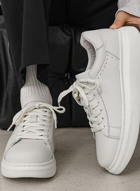 夏季男鞋2025新款潮流休闲鞋高级感头层牛皮板鞋白色透气小白鞋男