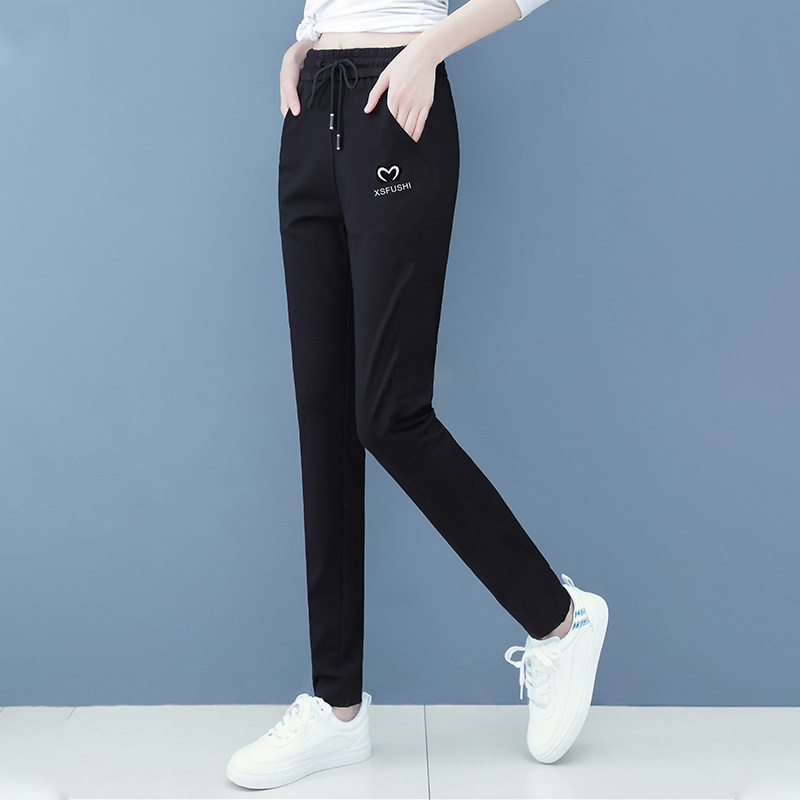 女装休闲运动裤女秋季2024新款高腰显瘦哈伦百搭刺绣弹力小脚裤子