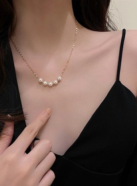 淡水珍珠项链女简约气质复古脖子饰品颈带颈链白色锁骨链法式配饰