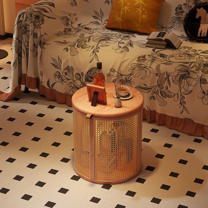 中古实木藤编圆形茶几小户型客厅家用沙发边几床头边柜收纳小矮桌,住宅家具,角几/边几,淘宝优惠券,粉丝福利购,淘宝优惠卷