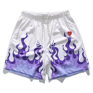 美式 五分裤 街头火焰短裤 宽松潮牌篮球运动新款 男夏季 查尔斯桃心