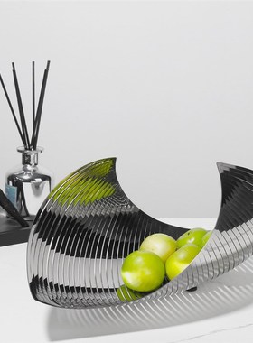 简约现代不锈钢果盆内折果盘创意软装饰品样板房间售X楼处桌面摆