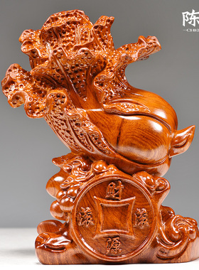 花梨木雕刻白菜摆件实木百财雕刻家居客厅玄关装饰开业送礼工艺品