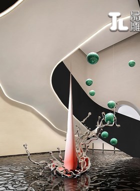 酒店大堂水滴水花浪花玻璃钢雕塑摆件艺术装饰品售楼处软装装置品