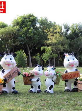 户外玻璃钢卡通奶牛花缸雕塑别墅庭院幼儿园小区可爱动物装饰摆件