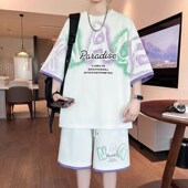 大童夏装 青少年冰丝短袖 t恤男孩初中高中学生休闲运动套装 两件套