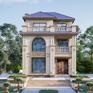 三层100平农村自建房别墅设计图纸二层半小户型欧式户型图3202