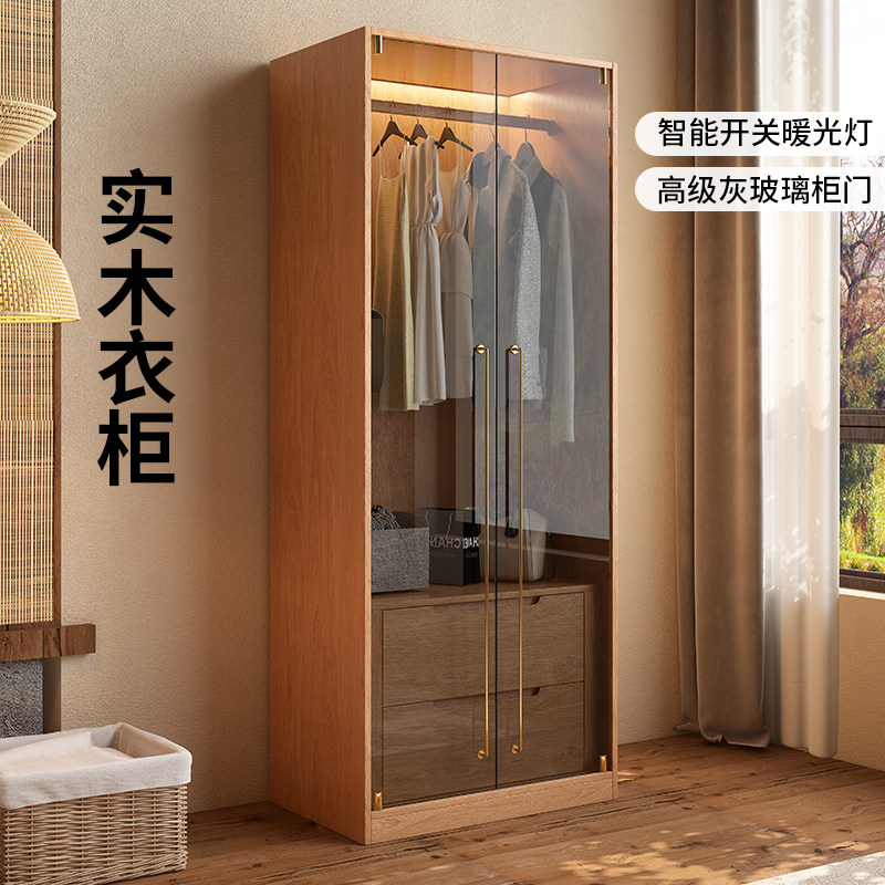全实木对开无边框玻璃门家用卧室北欧小户型二门柜子组合衣橱衣柜,住宅家具,自由组合衣柜,淘宝优惠券,粉丝福利购,淘宝优惠卷