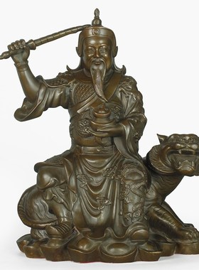 黄铜赵公明财神爷摆件家用武财神赵公明骑黑虎商铺居家供奉工艺品