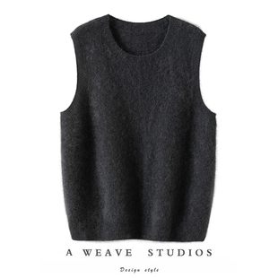 气质出众!纯山羊绒背心马甲拉绒外穿圆领无袖针织羊绒毛衣女