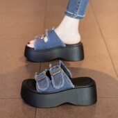 配裙子一字拖凉鞋 厚底增高凉拖鞋 女夏外穿2025新款 松Y糕高跟沙滩