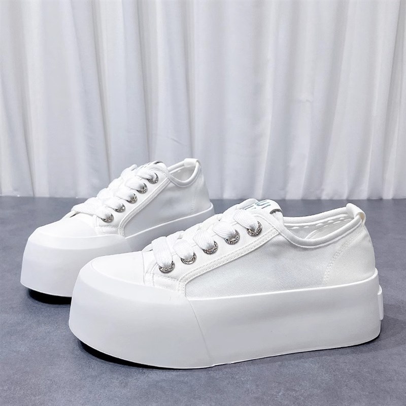 网面透气小白鞋女2025夏季新款厚底帆布鞋松糕底网纱面包板鞋单鞋