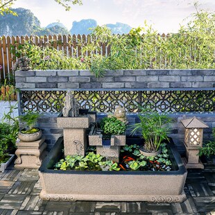 中式庭院装饰花园景观瀑布造景流水D喷泉鱼池户外花园假山盆景摆