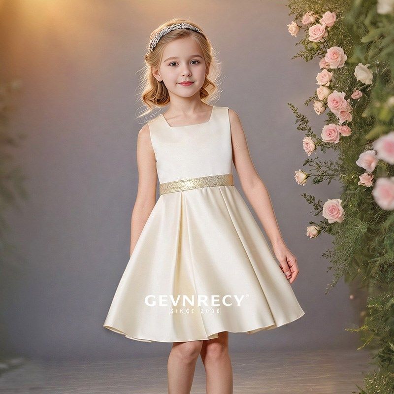 女童礼服夏季无袖短裙女孩生日公主裙儿童舞台表演钢琴演奏演出服