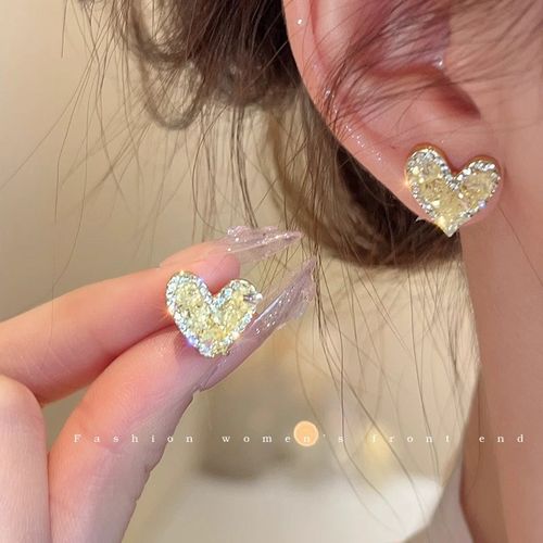 蜜糖春日~法式碎钻爱心耳环小众设计感高级耳饰女气质百搭耳钉潮