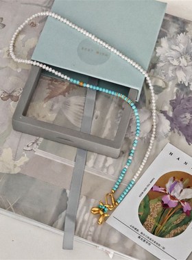 天然淡水珍珠绿松石气球狗项链可拆卸万能扣项链女长款毛衣链女