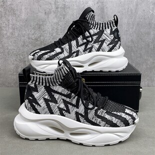 针织弹力袜子鞋 高帮鞋 男鞋 透气薄款 潮流百搭打短靴中帮马丁靴 夏季