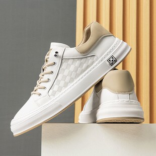 男鞋夏季2023新款透气小白鞋男款高级感商务男士休闲板鞋软底皮鞋
