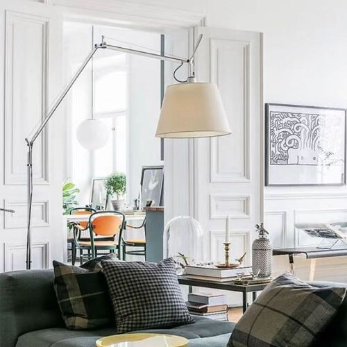 钓鱼灯双摇臂可调节布艺折叠落地灯复古客厅极简办公书房立式台灯