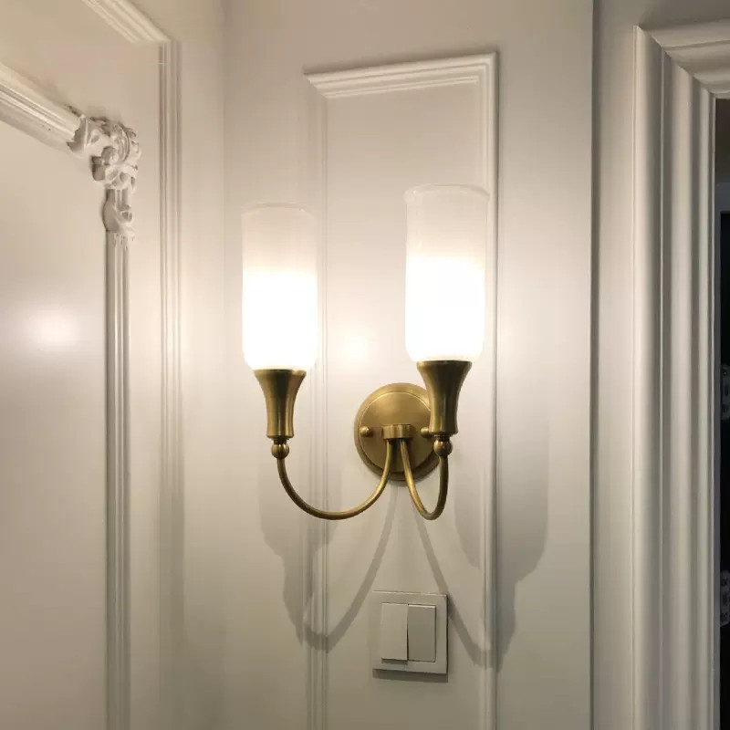 美式乡村全铜复古壁灯床头书房客厅黄铜ILED过道背景墙主卧室壁灯