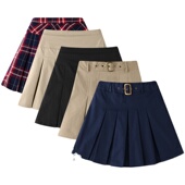 学院风小学生校服裙带安全裤 女童百褶裙格子半身裙藏蓝卡其色裙子