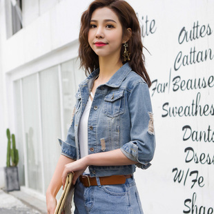 牛仔外套女短款修身韩版新款显瘦学生七分袖春秋牛仔服上衣高腰81