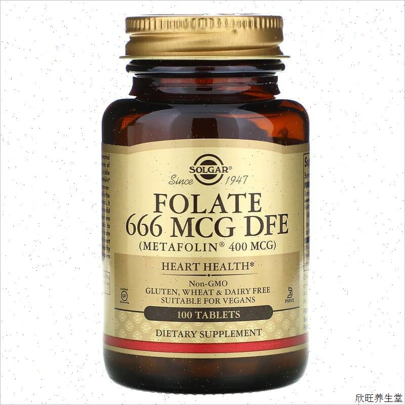 美国进口Solgar Folate全食物叶酸400mcg甲基叶酸高活性100片-