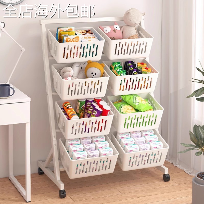 可移动零食置物架落地家用客厅小推车玩具收纳厨房果蔬菜篮置物架