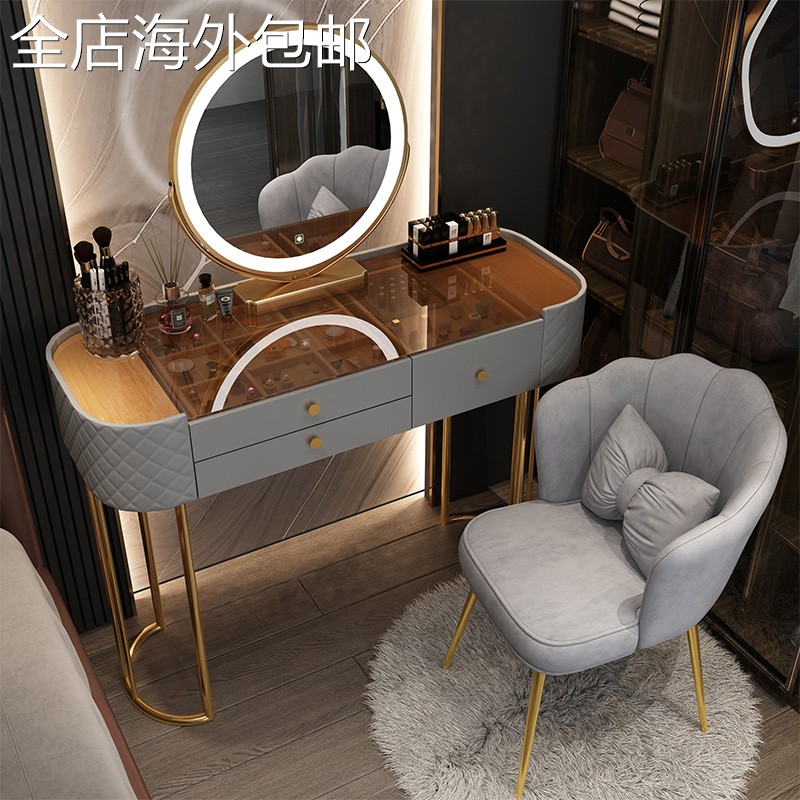 玻璃轻奢梳妆台家用小型现代简约化妆桌卧室网红ins风收纳柜一体