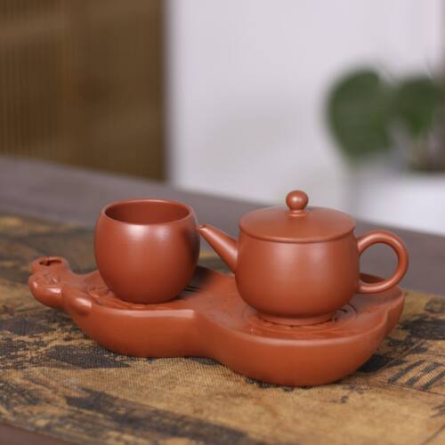 鹏音伴潮州手拉壶汉瓦壶110cc原矿朱泥工夫茶具一壶一杯旅行喝茶茶具配件