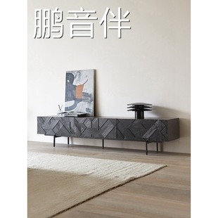 鹏音北欧复古实木电视柜工业风表情侘寂风椿木纯手工雕刻意式轻奢定制