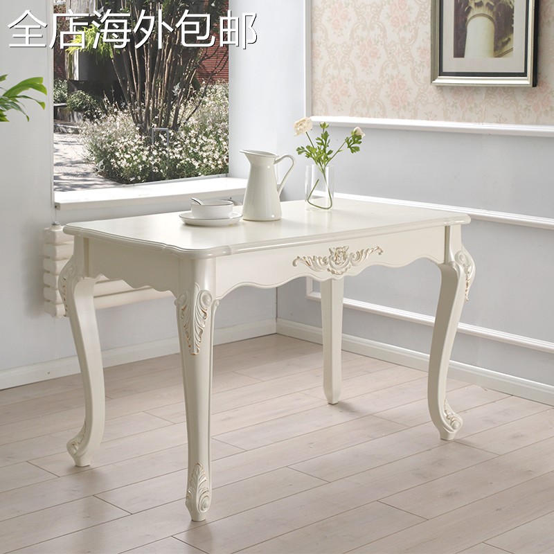 简约小户型长方形饭桌现代欧式雕花餐厅家用餐桌法式轻奢白色饭桌